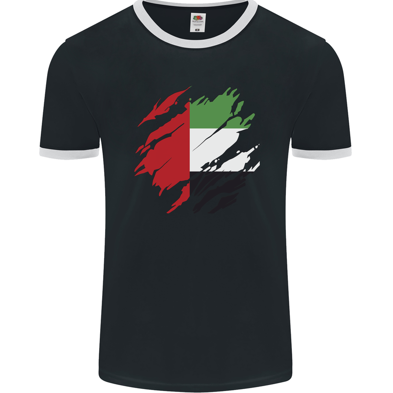 Torn UAE Flag Day Emirati Day Football Mens Ringer T-Shirt FotL Black/White