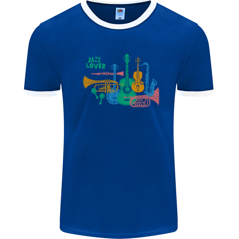 Jazz Lover Trumpet Saxophone Clarinet Mens Ringer T-Shirt Royal Blue/White