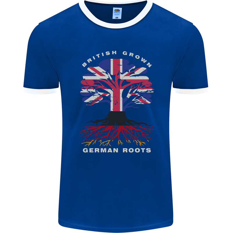 British Grown German Roots Germany Flag Mens Ringer T-Shirt FotL Royal Blue/White