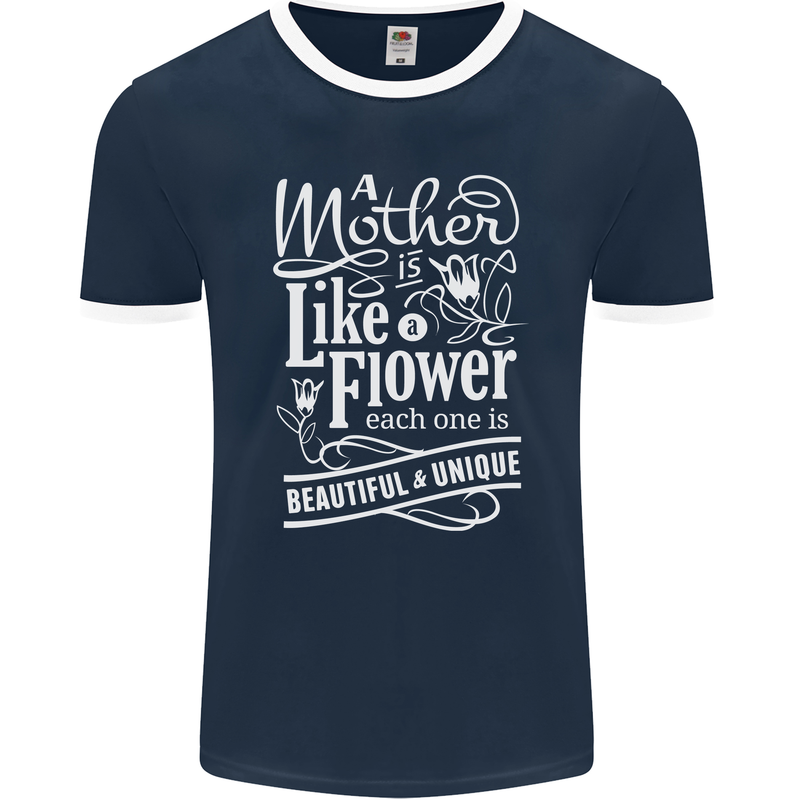 A Mother is Like a Flower Mum Mom Day Mens Ringer T-Shirt FotL Navy Blue/White