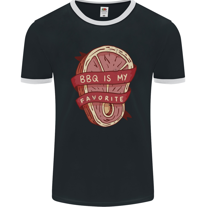 BBQ is My Favourite Funny Steak Grill Braai Mens Ringer T-Shirt FotL Black/White