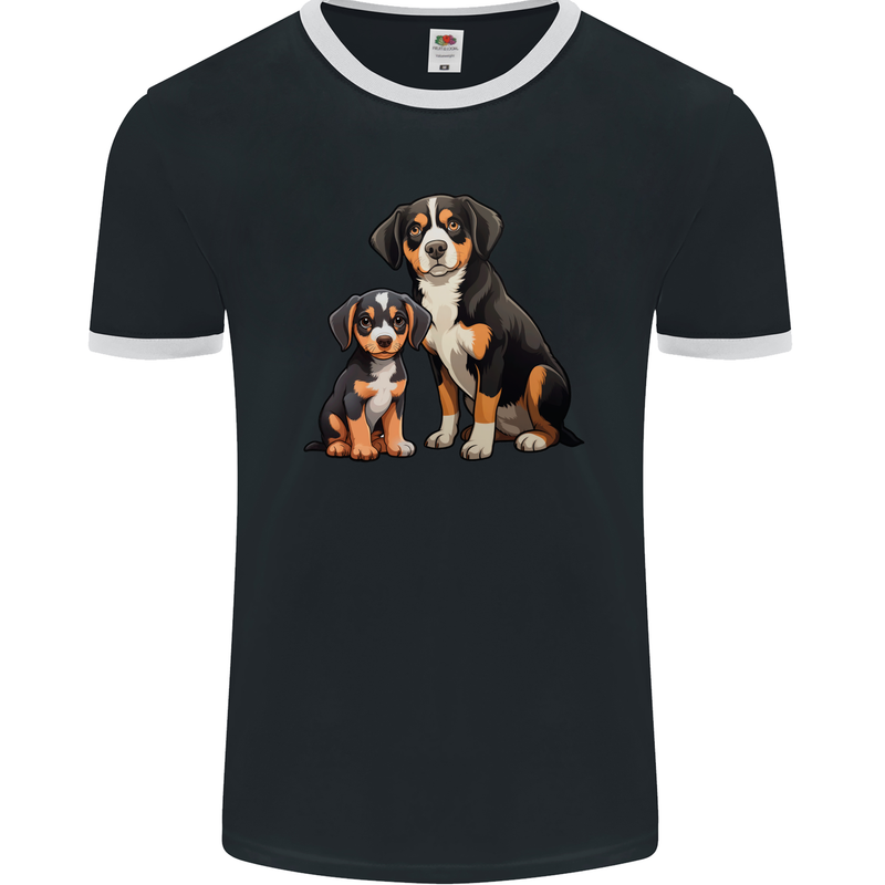 Entlebucher With Puppy Dog Mens Ringer T-Shirt FotL Black/White