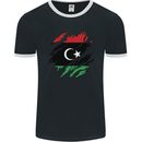 Torn Libya Flag Libyan Day Football Mens Ringer T-Shirt FotL Black/White