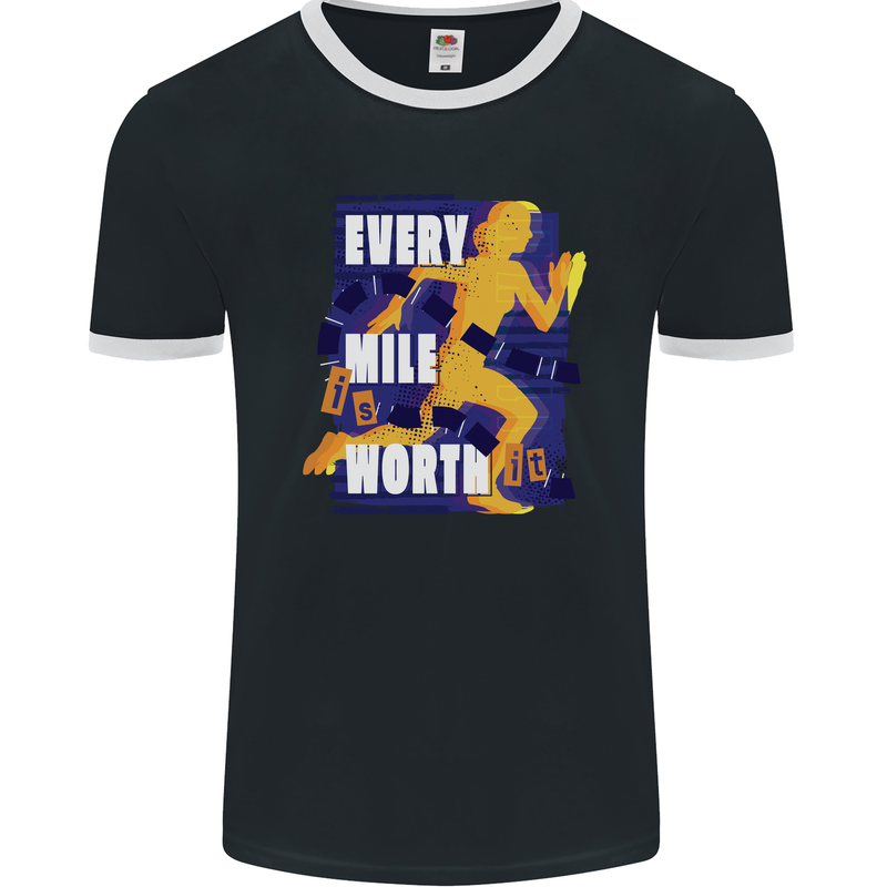 Running Every Mile Cross Country Marathon Runner Mens Ringer T-Shirt FotL Black/White