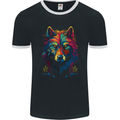 Colourful Fantasy Wolf Face Mens Ringer T-Shirt FotL Black/White