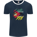 Torn Mozambique Flag Mozambican Day Football Mens Ringer T-Shirt FotL Navy Blue/White