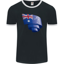 Curled Australia Flag Australian Day Football Mens Ringer T-Shirt FotL Black/White