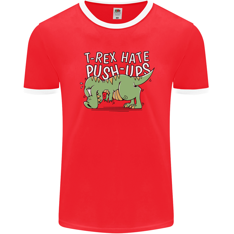 T-Rex Hates Pushups Dinosaur Funny Mens Ringer T-Shirt FotL Red/White