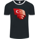 Curled Turkey Flag Turkish Day Football Mens Ringer T-Shirt FotL Black/White