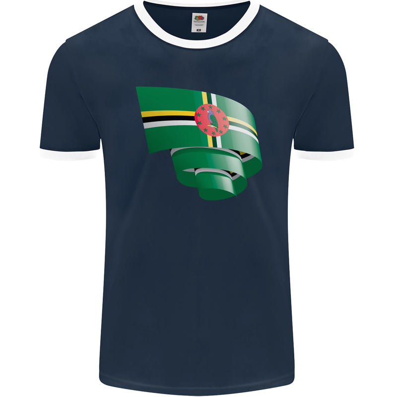 Curled Dominica Flag Dominican Day Football Mens Ringer T-Shirt FotL Navy Blue/White