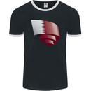 Curled Qatar Flag Qatari Day Football Mens Ringer T-Shirt FotL Black/White