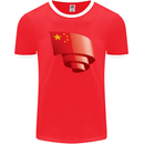 Curled China Flag Chinese Day Football Mens Ringer T-Shirt FotL Red/White