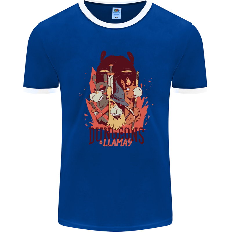 Dungeons & Llamas Role Play Games RPG Mens Ringer T-Shirt FotL Royal Blue/White