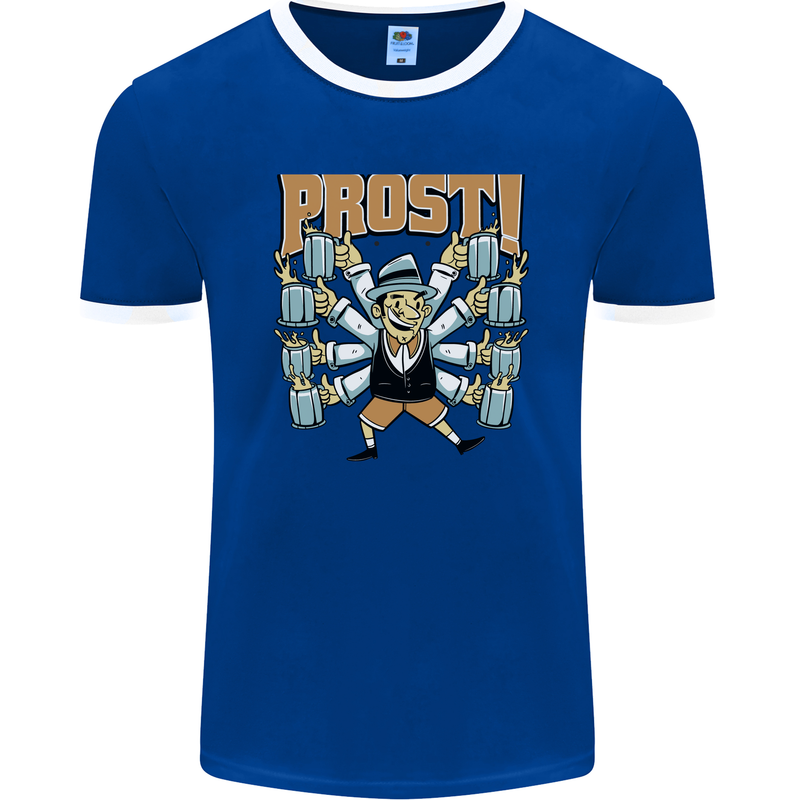 Prost German Oktoberfest Beer Mens Ringer T-Shirt FotL Royal Blue/White