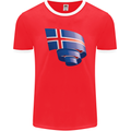 Curled Iceland Flag Icelander Day Football Mens Ringer T-Shirt FotL Red/White