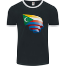 Curled Comoros Flag Comorian Day Football Mens Ringer T-Shirt FotL Black/White