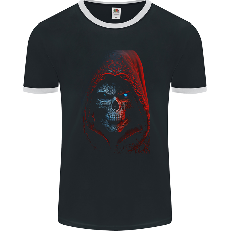 Shady Grim Reaper Skull Mens Ringer T-Shirt FotL Black/White