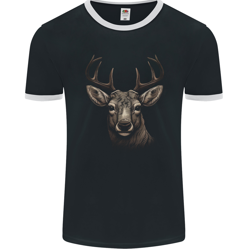 Stag Deer Mens Ringer T-Shirt FotL Black/White