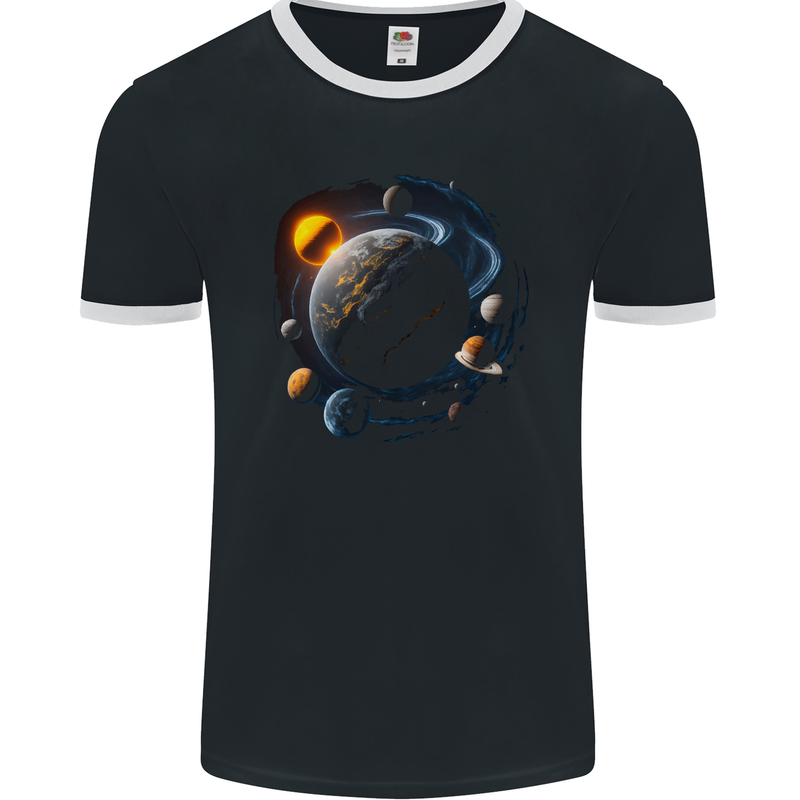 The Solar System Space Planets Astronomy Mens Ringer T-Shirt FotL Black/White