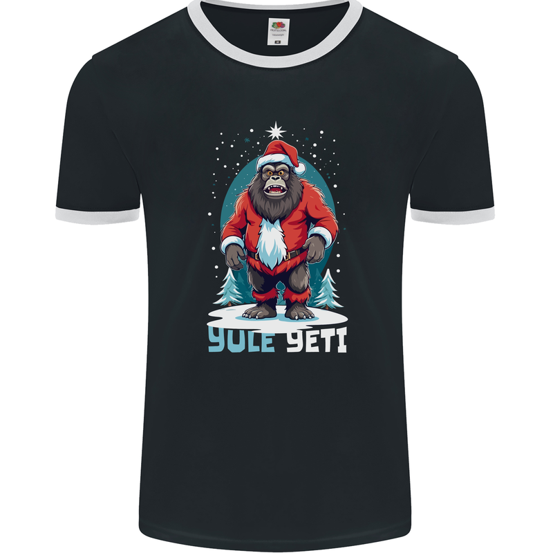 Yule Yeti Funny Christmas Bigfoot Sasquatch Xmas Mens Ringer T-Shirt FotL Black/White
