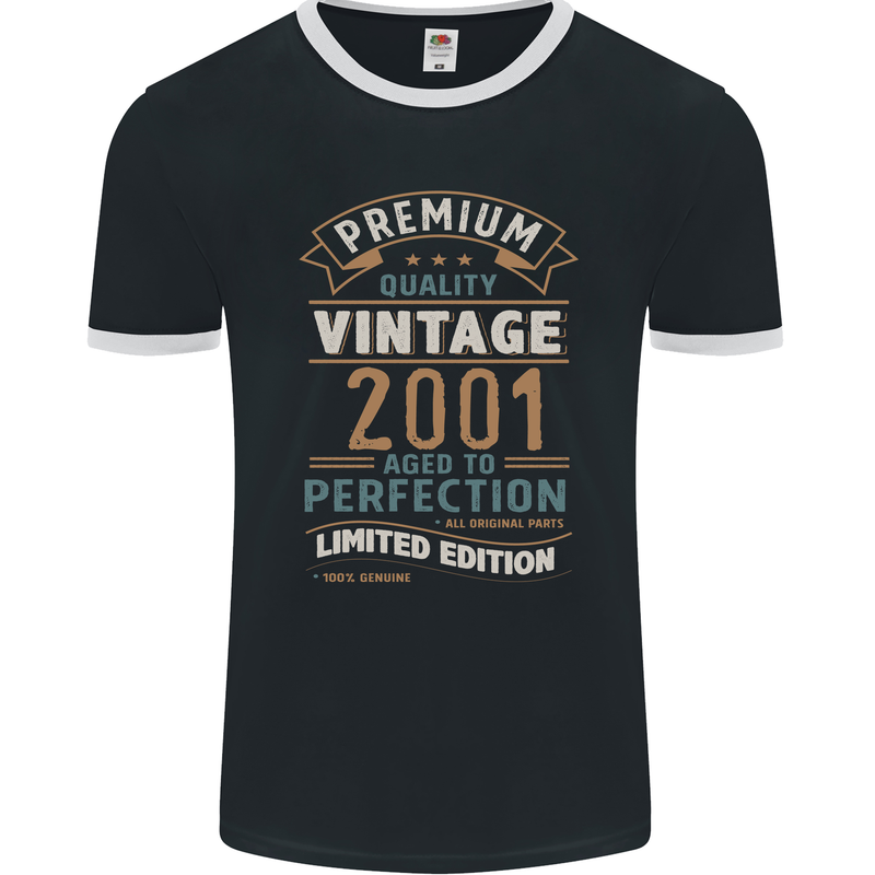 Premium Vintage 22nd Birthday 2001 Mens Ringer T-Shirt FotL Black/White