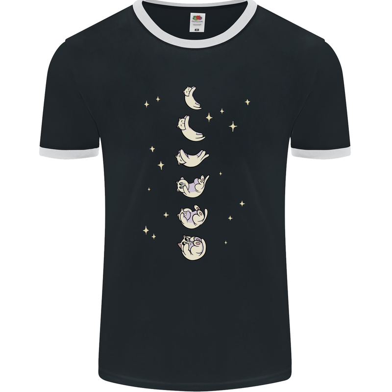 Cat Moon Cycles Phases Full Supermoon Mens Ringer T-Shirt FotL Black/White