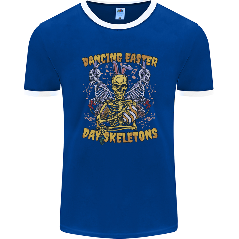 Dancing Easter Day Skeletons Skulls Mens Ringer T-Shirt FotL Royal Blue/White