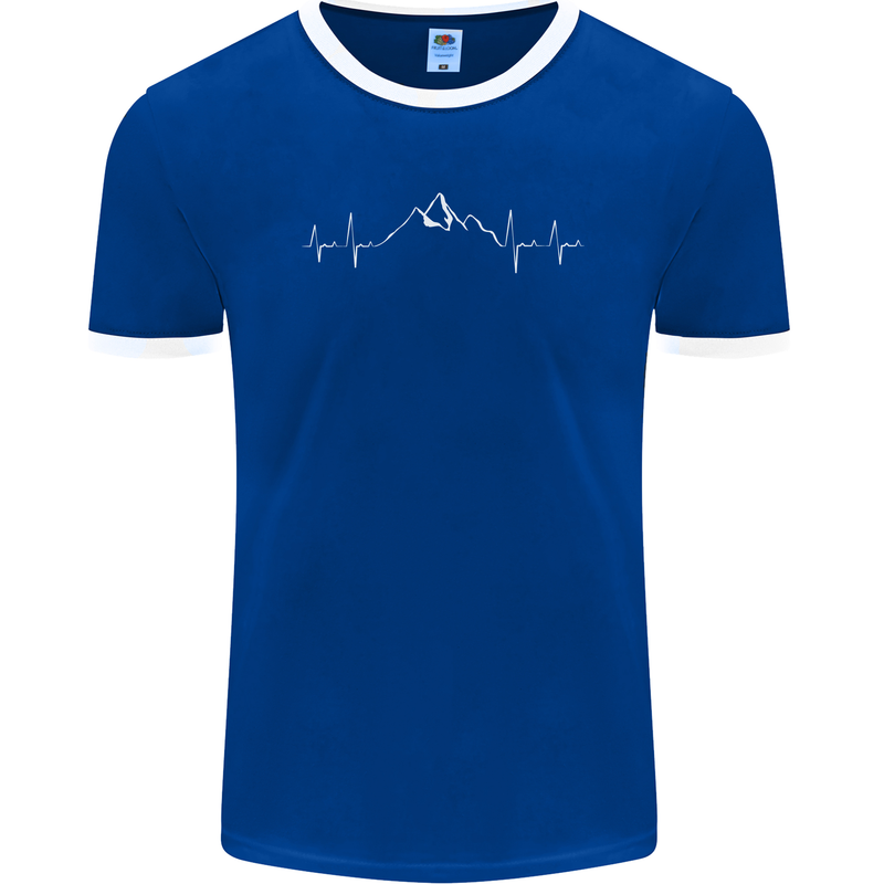 Mountain ECG Trekking Hiking Climbing Pulse Mens Ringer T-Shirt FotL Royal Blue/White