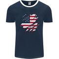 Torn USA Flag Independance Day Football Mens Ringer T-Shirt FotL Navy Blue/White