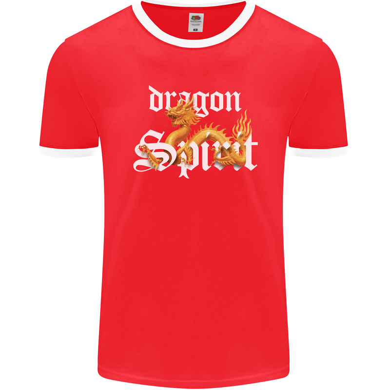 Dragon Spirit Fantasy Mens Ringer T-Shirt FotL Red/White