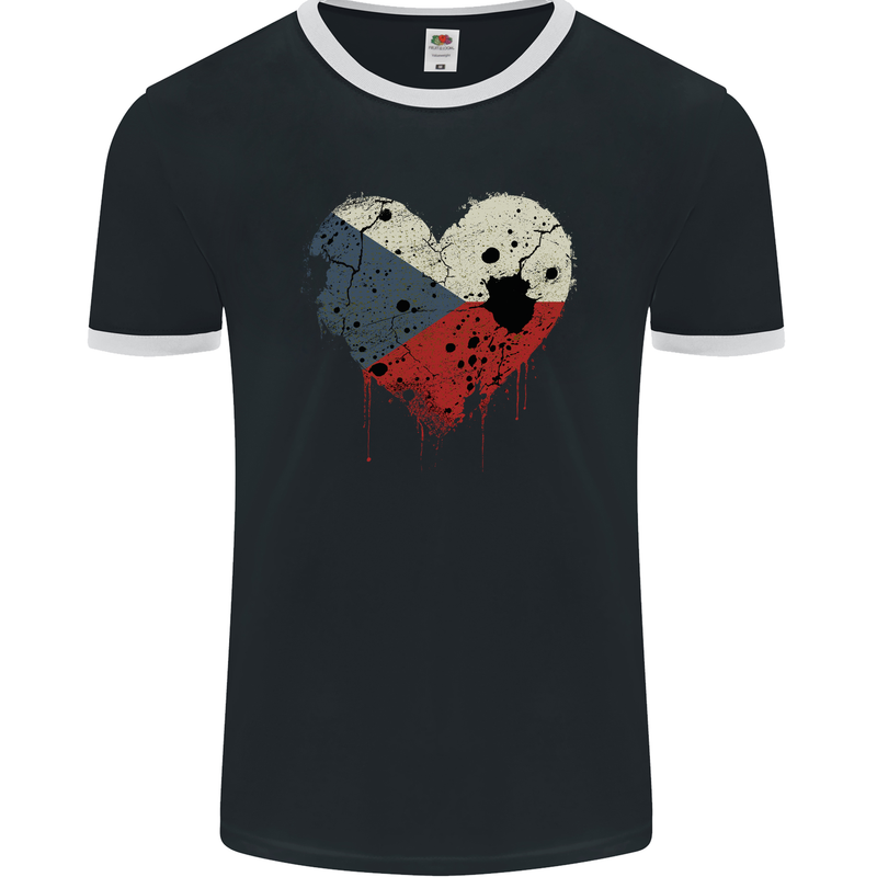 Love Czechia Flag Czech Republic Day Football Mens Ringer T-Shirt FotL Black/White