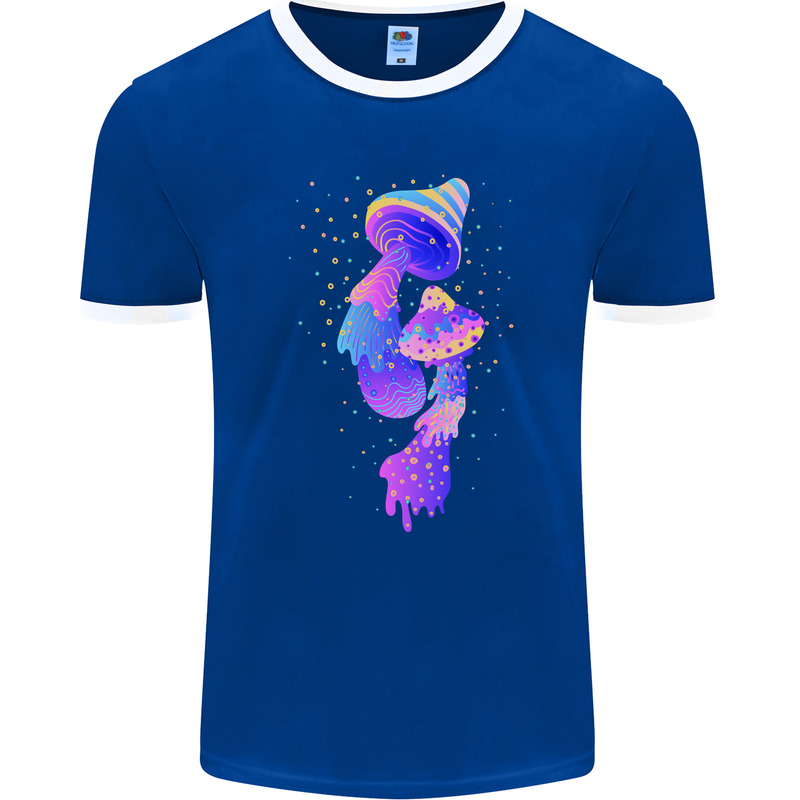 Psychedelic Magic Mushrooms LSD Mens Ringer T-Shirt FotL Royal Blue/White