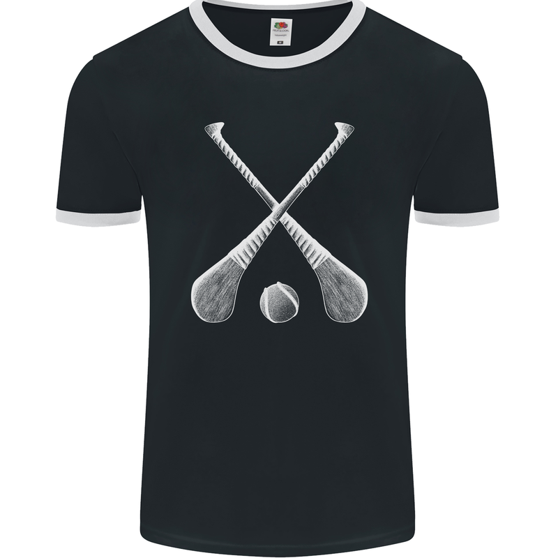 Hurling Bats and Ball Mens Ringer T-Shirt FotL Black/White