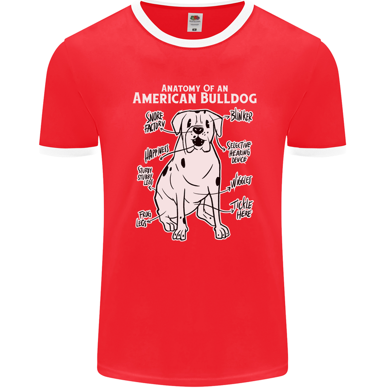 American Bulldog Anatomy Funny Dog Mens Ringer T-Shirt FotL Red/White