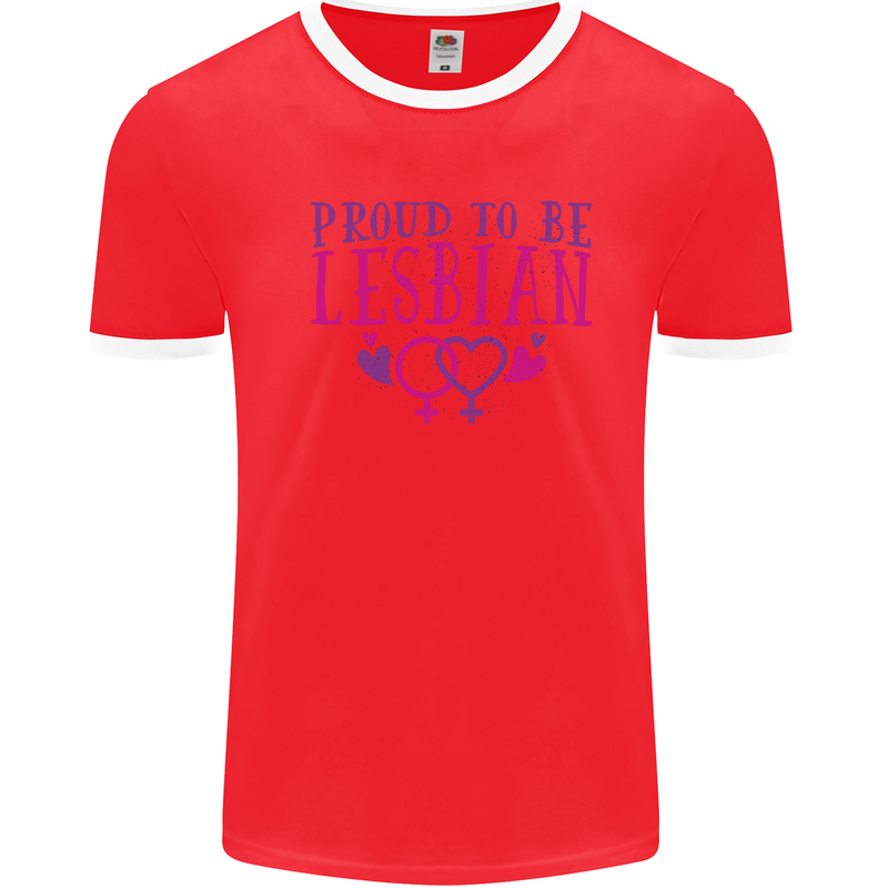 Proud to Be a Lesbian LGBT Gay Pride Awareness Mens Ringer T-Shirt Red/White