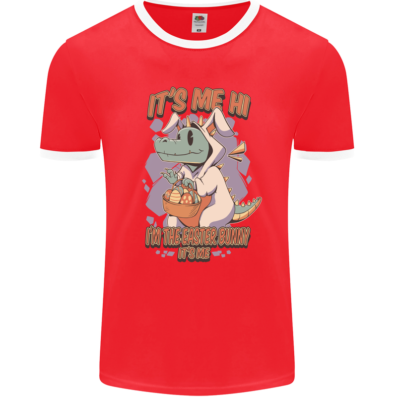 T-Rex Its Me I'm the Easter Bunny Funny Egg Mens Ringer T-Shirt FotL Red/White