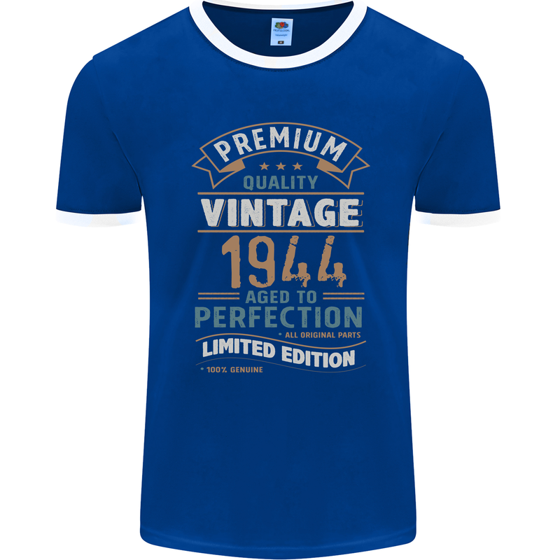 Premium Vintage 79th Birthday 1944 Mens Ringer T-Shirt FotL Royal Blue/White