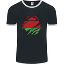 Torn Malawi Flag Malawian Day Football Mens Ringer T-Shirt FotL Black/White