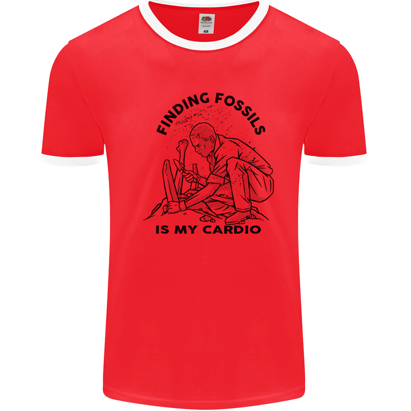 Funny Palaeontology Finding Fossils is My Cardio Mens Ringer T-Shirt Red/White