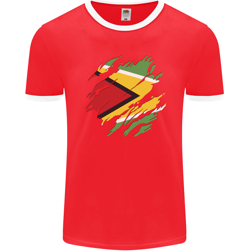 Torn Guyana Flag Guyanese Day Football Mens Ringer T-Shirt FotL Red/White