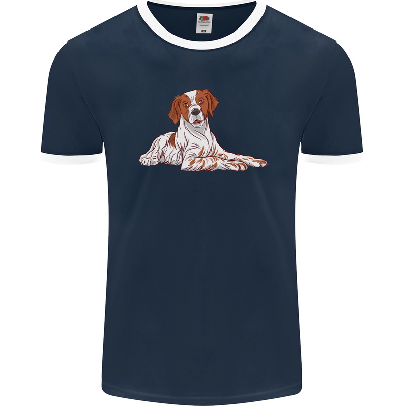 A Epagneul Breton Dog Mens Ringer T-Shirt FotL Navy Blue/White