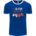 V is For Video Games Funny Gaming Gamer Mens Ringer T-Shirt FotL Royal Blue/White