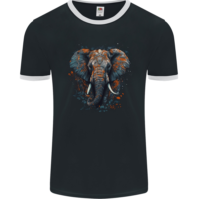 Abstract Elephant Mens Ringer T-Shirt FotL Black/White