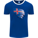 Curled Iceland Flag Icelander Day Football Mens Ringer T-Shirt FotL Royal Blue/White