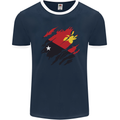 Torn Papua New Guinea Flag Day Football Mens Ringer T-Shirt FotL Navy Blue/White