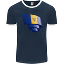 Curled Barbados Flag Barbadians Day Football Mens Ringer T-Shirt FotL Navy Blue/White