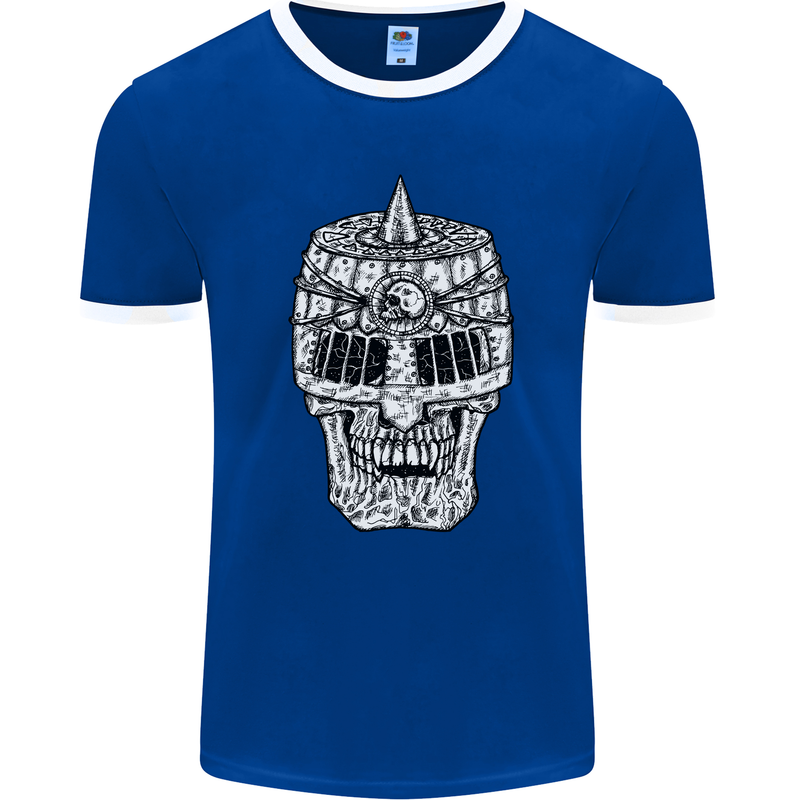 Skull Helmet Medieval  Fantasy Knight Mens Ringer T-Shirt FotL Royal Blue/White