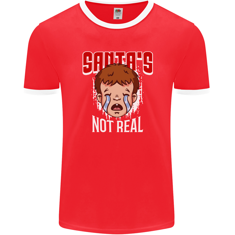 Santa's Not Real Funny Christmas Bah Humbug Xmas Mens Ringer T-Shirt FotL Red/White