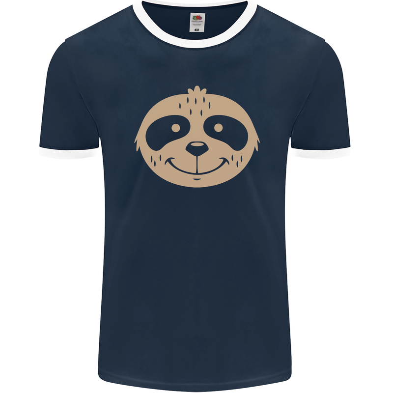 A Funny Sloth Face Mens Ringer T-Shirt FotL Navy Blue/White