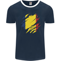 Torn Chad Flag Chadian Day Football Mens Ringer T-Shirt FotL Navy Blue/White